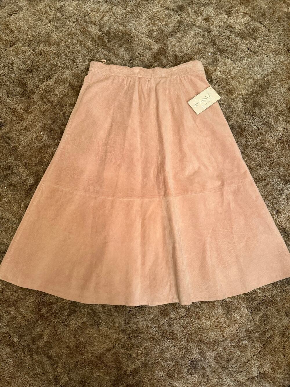 NWT Vintage Pia Rucci Pastel Pink Genuine Suede Leather Midi Skirt Boho A Line